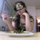 In this dine & dump video, a masked girl eats a meal, then shits it out for you onto a plate and pisses into a glass so you can enjoy the sloppy seconds. Presented in 720P HD. 145MB, MP4 file. About 12 minutes.